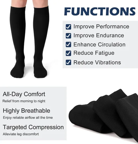 Miniatura 3 de (3 pares) Calcetines de compresión 20-30 mmHg, calcetines largos hasta la rodilla para mujeres y hombres, soporte atlético, para viajes y uso diario