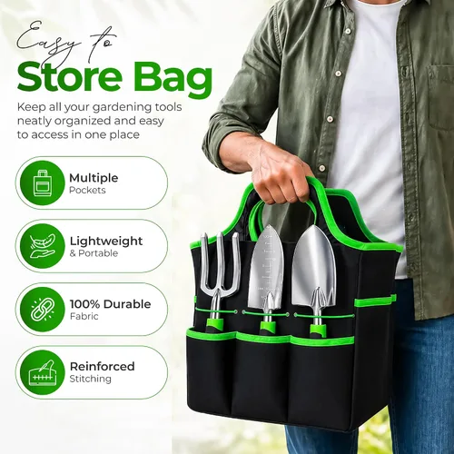 Miniatura 4 de Juego de 8 herramientas de jardinería con bolsa Herramientas de mano resistentes y a prueba de óxido con mangos de plástico incluye 15 etiquetas
