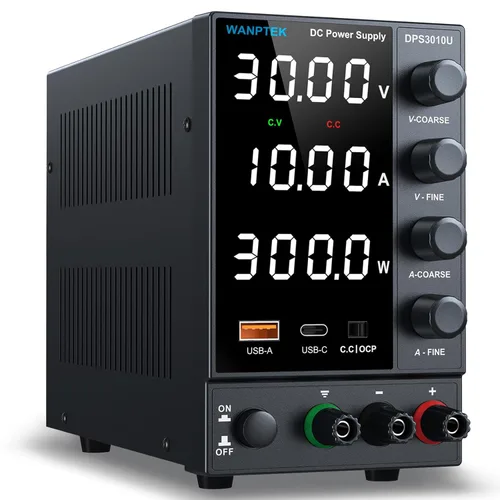 Fuente de alimentación CC variable 0-30V 0-10A, fuentes de alimentación de banco reguladas de conmutación ajustable con codificador grueso y perilla
