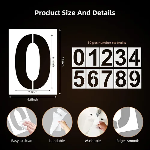 Miniatura 2 de Plantillas de números grandes de 13 pulgadas, plantillas digitales de plástico reutilizables para pasteles, direcciones, pintura