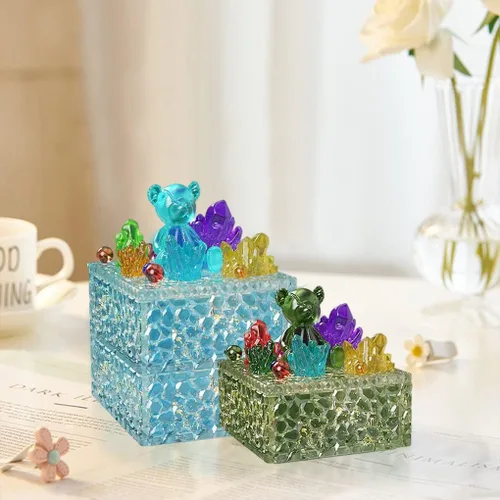Miniatura 4 de Caja de almacenamiento cuadrada Moldes de fundición de resina con tapa, caja apilable de ondas de agua, moldes de silicona, estuche de joyería