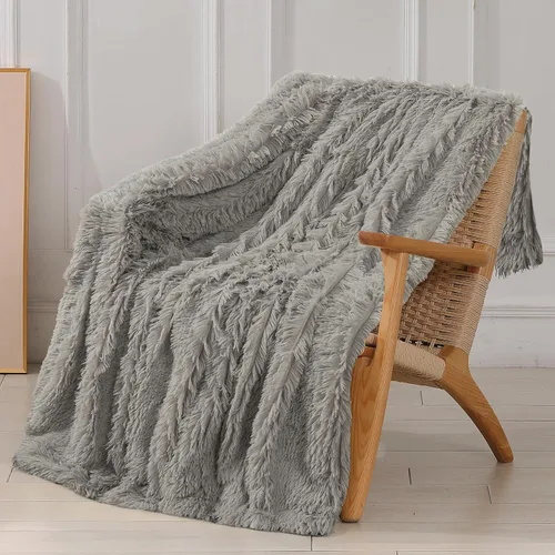 Miniatura 13 de Tuddrom - Manta decorativa extra suave de piel sintética, 50 x 60 pulgadas (127 x 152.4 cm), reversible, de doble capa, de pelo largo, mullida, Rosa