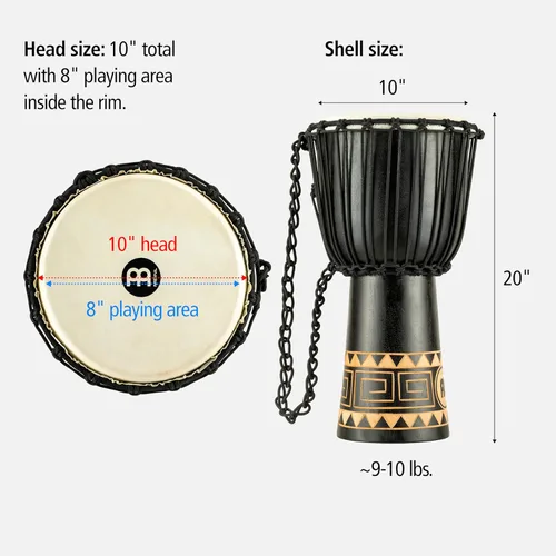 Miniatura 7 de Djembe de mano, tambor circular, tallado en caoba, Serie Headliner — NO FABRICADO EN CHINA — Cuerdas de tejido de Mali africano, GARANTÍA DE 2 AÑOS