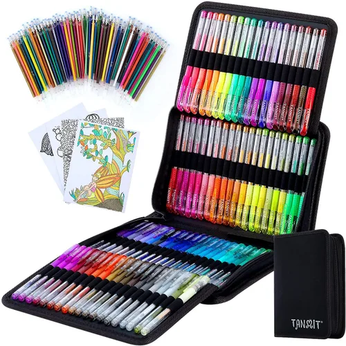TANMIT Bolígrafos de gel con purpurina, paquete de 160 bolígrafos con purpurina con estuche para adultos, libros para colorear, marcadores de gel de