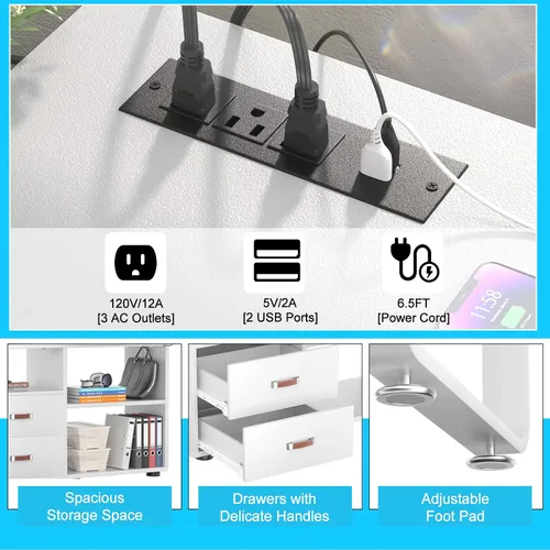 Miniatura 5 de Homieasy Escritorio en forma de L con archivador y toma de corriente, escritorios reversibles de esquina grandes de 55 pulgadas con tira LED