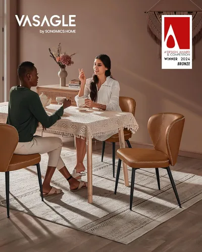 Miniatura 3 de VASAGLE Colección EKHO - Juego de 4 sillas de comedor, sillas tapizadas para cocina, asiento cómodo, cuero sintético con costuras, estilo de marrón