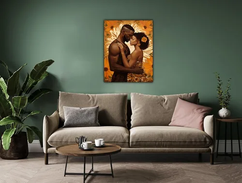 Miniatura 251 de Arte de pared afroamericano, decoración de rey y reina bailarín negro para sala de estar, arte de pareja de amor negro para dormitorio, lienzo