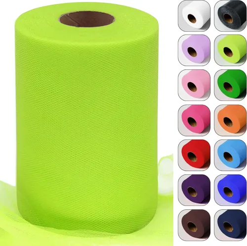 Miniatura 45 de Rollos de tela de tul verde ácido de 6 pulgadas por 100 yardas (300 pies) Cinta de tul para tutú, falda, envoltorio de regalo, decoración de boda