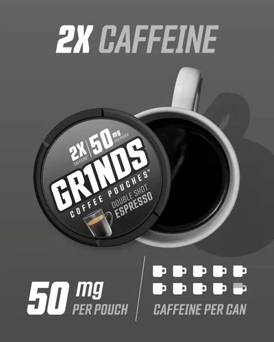 Miniatura 3 de Bolsas de café Grinds Alternativa saludable sin tabaco y sin nicotina 6 latas de Espresso doble 18 bolsas por lata 2 veces cafeína, 1 bolsa
