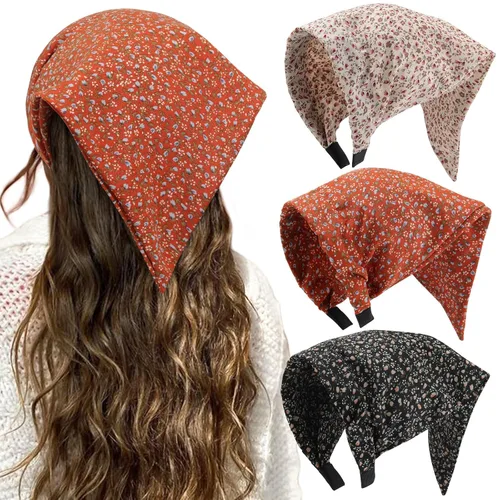 Miniatura 13 de HAIMEIKANG Diademas florales para mujer, bandanas bohemias para el cabello, bufanda, pañuelo triangular, bandas para el cabello de color sólido