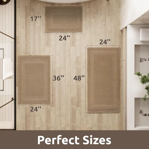 Miniatura 2 de AMOAMI Tapete de baño absorbente, diseño de punto gofre, antideslizante, lavable a máquina, con borlas, ultrasuave, bohemio, para piso, 2 x 4 pies
