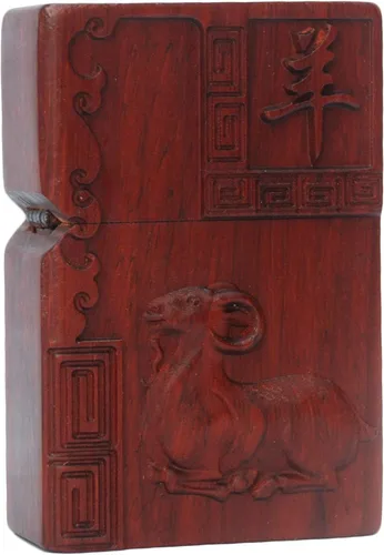 Miniatura 9 de Caja de carcasa de madera natural tallada en palisandro Huanghuali para módulo Zippo (Zodíaco Caballo)
