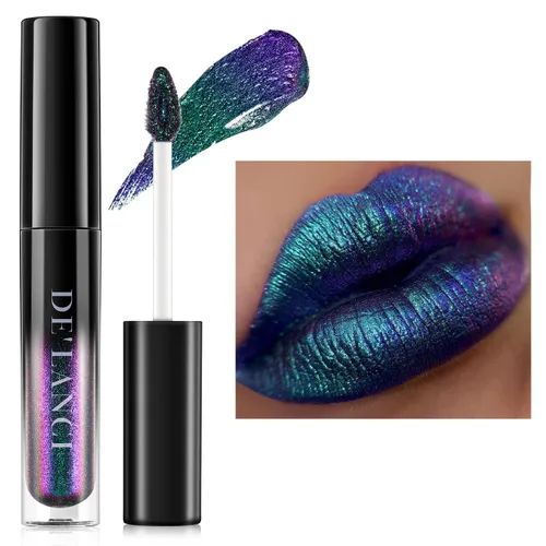 Chameleon - Lápiz labial líquido, color azul, verde y morado, brillo de labios metálico brillante para mujeres y niñas, regalo de maquillaje de Azul