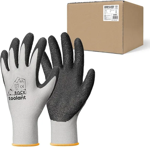 Miniatura 35 de toolant Guantes de trabajo de látex arrugado a granel, guantes de trabajo de seguridad con revestimiento de goma para hombres y mujeres, 12 pares