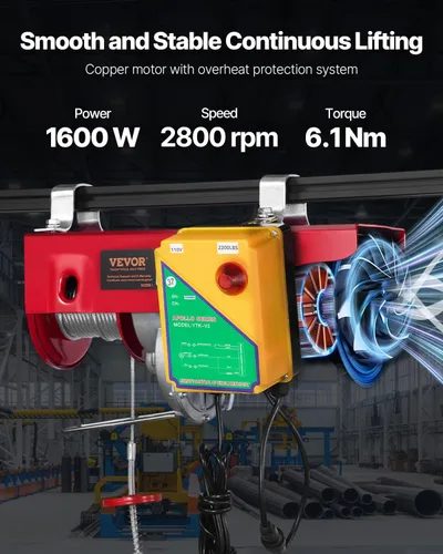 Miniatura 4 de VEVOR Polipasto eléctrico de 2200 libras con control remoto inalámbrico, polipasto eléctrico de 110 V con control remoto, altura de elevación de 40