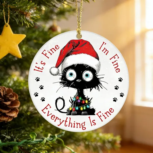 Miniatura 13 de Adornos de Navidad Graciosos de Gato Negro 2025, Adornos Colgantes de Acrílico 2D para Decoraciones de Árbol de Navidad, Adornos de Navidad