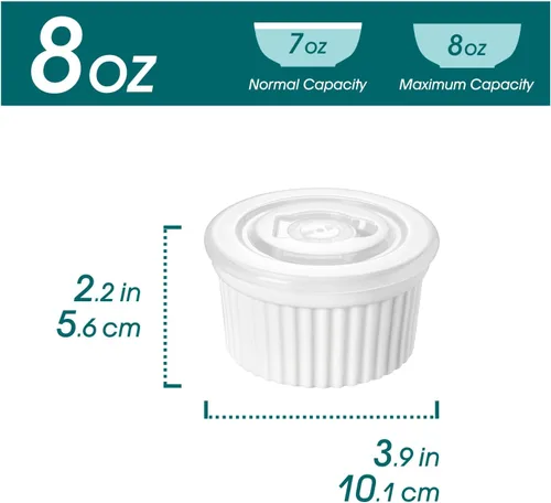 Miniatura 2 de vancasso Ramequines de 177 ml con tapa, cuencos de porcelana para soufflé de crema catalana, tazas de natillas azules para hornear, aptas