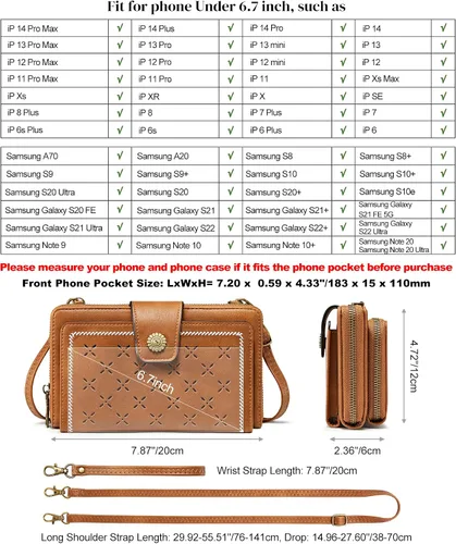 Miniatura 3 de S-ZONE Cartera cruzada para teléfono celular, cartera de pulsera para mujer, con bloqueo RFID, con 2 correas