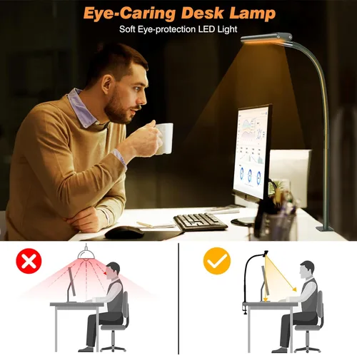 Miniatura 6 de Airlonv Lámpara de escritorio LED para oficina y hogar, luz de escritorio que cuida los ojos con atenuación continua, cuello de cisne flexible Verde