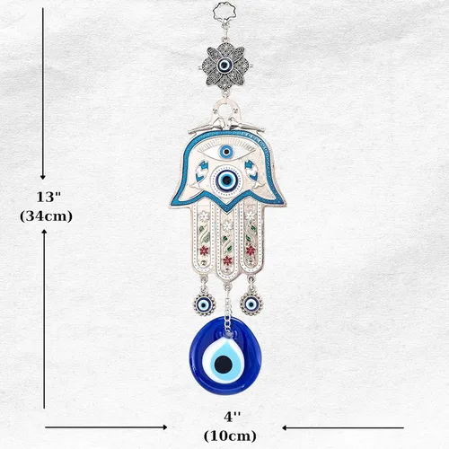 Miniatura 2 de Adorno colgante de pared de mano de madre Hamsa azul turco de Fátima contra el mal de ojo, amuleto de cuentas de nazar turco, regalo de amuleto