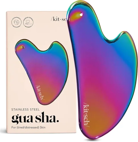 Kitsch Herramientas faciales Gua Sha de acero inoxidable - Herramienta Guasha para cara, herramienta de escultura facial, masajeador de cuello,