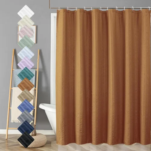 Miniatura 60 de Aiyufeng Moga - Cortina de ducha verde salvia, cortinas de ducha texturizadas en relieve 3D para baño, cortina de baño de tela de poliéster de lujo
