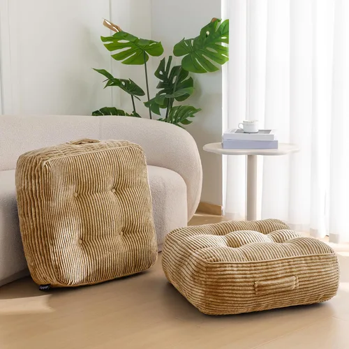 Miniatura 33 de HIGOGOGO Cojín de suelo para adultos, cojín de meditación, grande y redondo, funda de pana copetuda, para sala de estar o yoga, 22 x 22 pulgadas