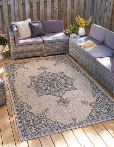 Miniatura 13 de Unique Loom Outdoor Traditional Collection - Alfombra de área antigua (4 pies 1 pulgada x 6 pies 1 pulgada, rectangular, beige y negro)