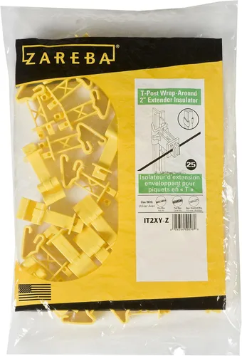 Zareba Aislador extensor envolvente de 2 pulgadas, 25 por bolsa, IT2XY-Z, amarillo, para cercas eléctricas, acero, aluminio, polialambre,