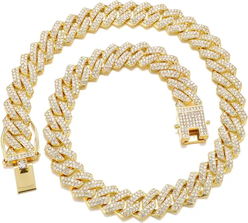 Saintda Cadena de eslabones cubanos para hombres y mujeres, collar cubano de Miami, cadena de diamantes brillantes, joyería de hip hop con caja de