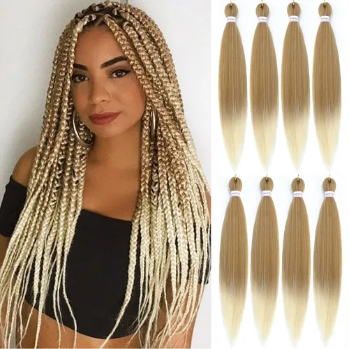 Miniatura 48 de Alrence Cabello estirado para hacer trenzas, trenza larga de 30 pulgadas, 8 paquetes, extensiones profesionales de trenzado de cabello sintético, 1b#