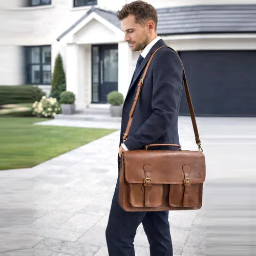 Miniatura 7 de Leather Messenger Bag For Men, Vintage Handmade Laptop Briefcase and Shoulder Bag for Men