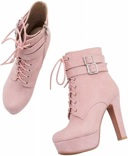 Miniatura 4 de XIEDA Botines de tacón alto con cordones y cremallera lateral para mujer