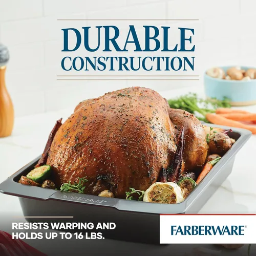 Miniatura 7 de Farberware Bakeware - Sartén antiadherente para asar con estante en U, 14.75 pulgadas x 10.75 pulgadas, color gris