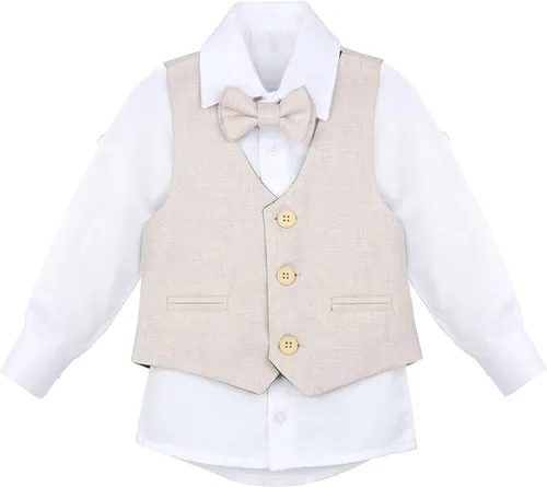 Miniatura 6 de Lilax Traje formal de 4 piezas para niños, chaleco, pantalones y corbata, Blanco