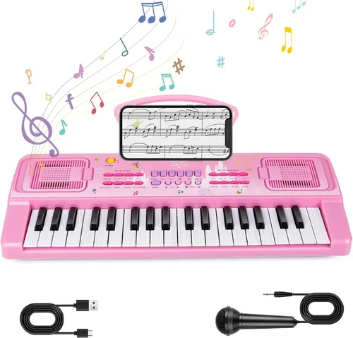 Miniatura 9 de M SANMERSEN Teclado de piano para niños, piano para niños, teclados musicales de 37 teclas, pianos electrónicos con soporte para libro de música