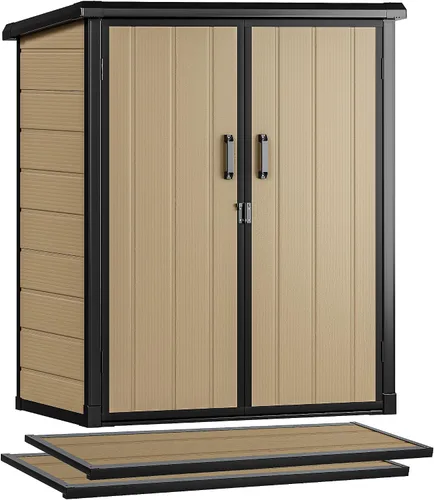 Miniatura 12 de DWVO Cobertizo de almacenamiento para exteriores de 5 x 3 pies con estilo de valla y ventanas laterales, piso y puertas con cerradura, cobertizo