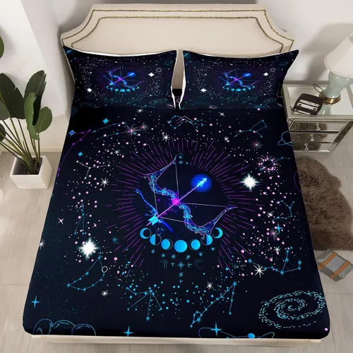 Miniatura 5 de Erosebridal Aries - Sábanas bajeras de nebulosa hippie tamaño individual, sábanas psicodélicas de astrología del zodiaco psicodélico, funda de cama