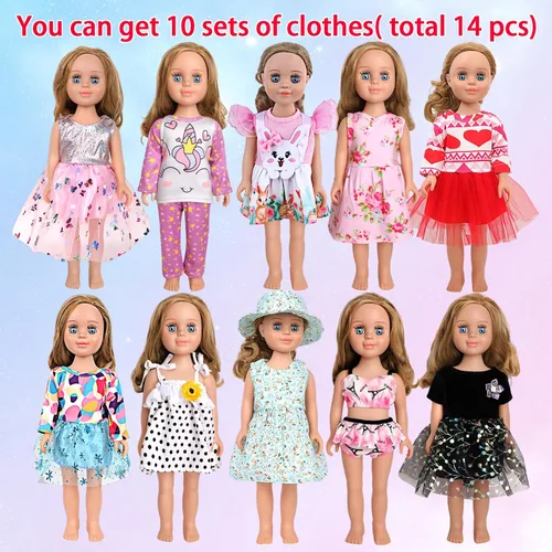 Miniatura 2 de MSYO 10 piezas de ropa de muñeca, ropa de muñeca de 18 pulgadas, ropa de muñeca de bebé, para muñecas de 16 a 18 pulgadas, vestidos florales