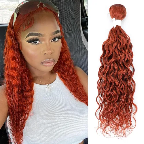 Miniatura 7 de Paquete de cabello humano ondulado #350, color naranja quemado, 10 pulgadas, doble trama rizado, 100% cabello humano brasileño, 1 paquete