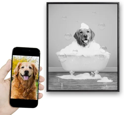 Miniatura 49 de Fotos personalizadas de mascotas en lienzo para pared Arte de baño personalizado Lindo perro gato en bañera Impresiones, divertidos animales Foto