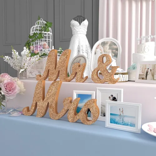Miniatura 5 de VIOPVERY Letrero de Mr & Mrs y Just Married, letras grandes de madera para mesa de amor, accesorios de fotos, decoración de boda para aniversario