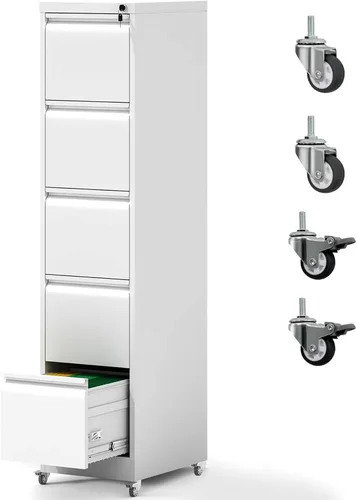 Miniatura 9 de Archivador de 4 cajones con ruedas, archivador de metal con cerradura y ruedas, almacenamiento rodante para oficina en casa, archivadores verticales