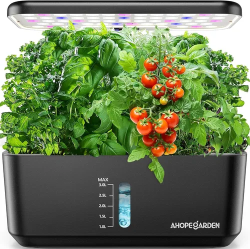 Ahopegarden Sistema de cultivo hidropónico de jardín interior: Kit de germinación de plantas de 10 vainas, lámpara de crecimiento de hierbas y Negro
