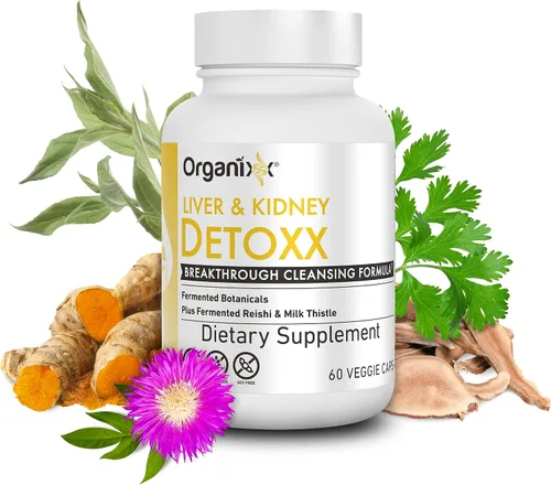 Miniatura 2 de Organixx Suplemento de limpieza de apoyo para el riñón y el hígado, fórmula herbaria Reishi de cardo mariano para salud digestiva, salud renal e