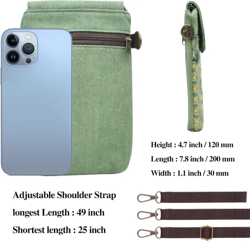 Miniatura 3 de WITERY Monedero pequeño de lona para teléfono celular, hecho a mano, lindo bolso cruzado para teléfono con correa ajustable para el hombro Agujero