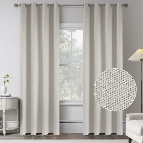 Miniatura 11 de KEQIAOSUOCAI Cortinas de lino 100% opacas de 100 pulgadas de largo, 2 paneles para dormitorio, estilo casa de campo moderna, completamente negro
