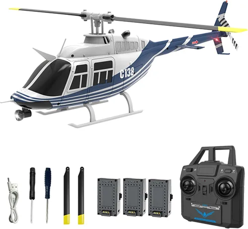 Helicóptero de control remoto C138, helicóptero Bell206 a escala 1:33, 2.4G, 4 canales, RTF, monohélice libre, posicionamiento de flujo óptico,