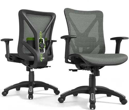 Miniatura 12 de Silla de oficina ergonómica, sillas de escritorio de malla para computadora con soporte lumbar ajustable, reposabrazos 3D, función de inclinación