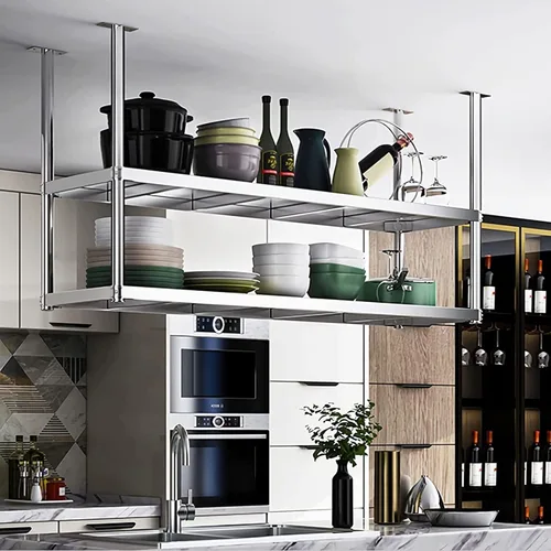 Miniatura 5 de Shelves Whftd 304 Stainless Steel Hanging Shelf，2 Layer European Floating Decorative Shelves，Storage Display Restaurant Racks for Kitchen Restaurant